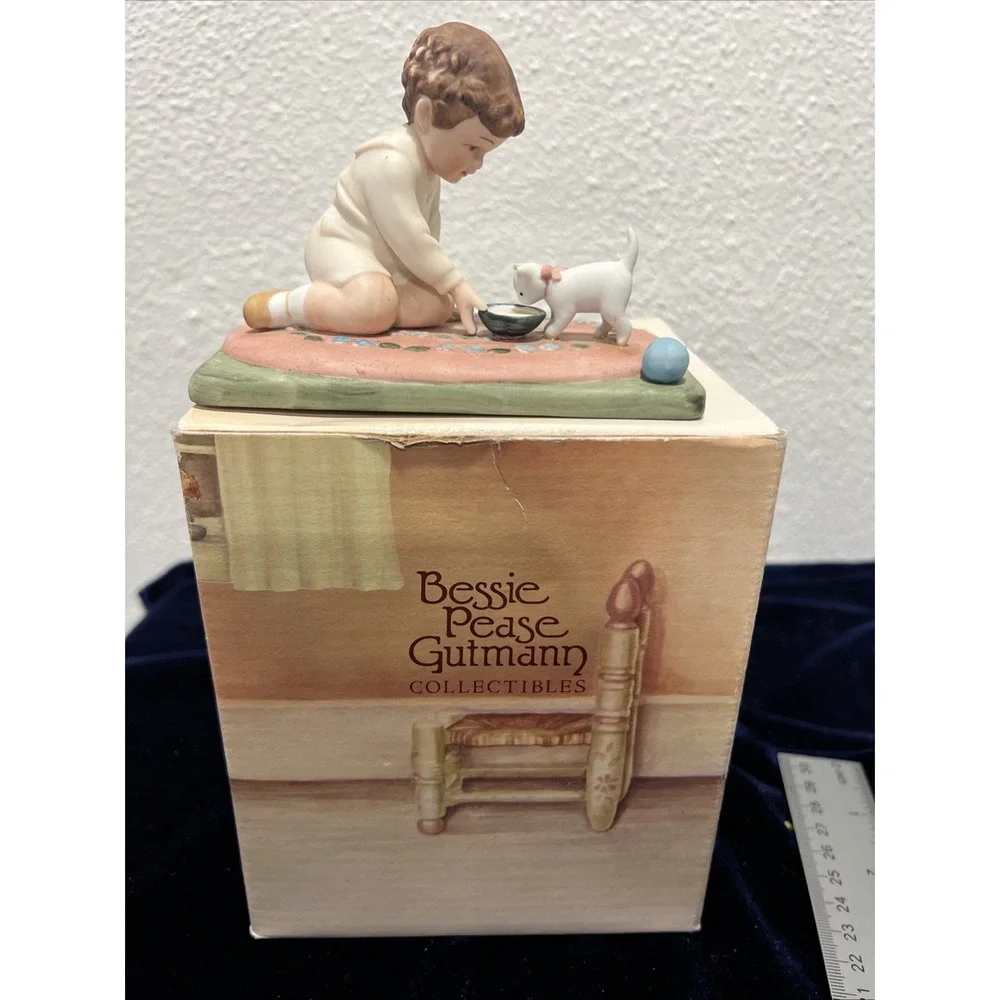 Vintage Porcelain Figurine Boy Feeding Cat By Bessie Pease Gutmann 1985 Taiwan